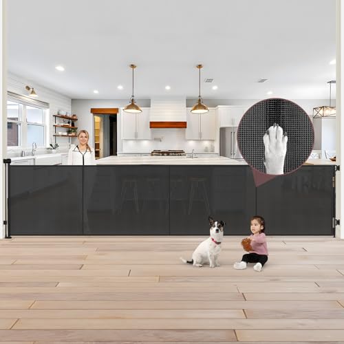 Reinforced 41' Extra Tall Pet Gate, 200' Retractable Baby Gates Extra Wide Retractable Dog Gate with Support Rods, Indoor Extra Long Baby Gate Retractable Fence Outdoor Garage Gates for Dogs, Black