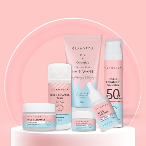 Glamveda Korean Rice & Ceramide 6 Step Daily Skincare Routine For...