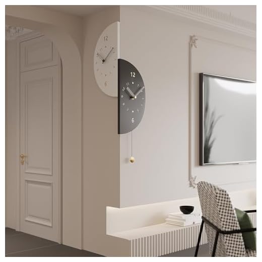 Semicircular Corner Wall Clock Double Sided with Pendulum, Decorative Wall Clock in 2 Silent Quartz Movement Battery Operated for Living Room Bedroom Kitchen Office, Black&White
