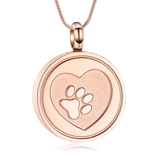 VCCWYQK Cremation Jewelry for Ashes for Pet Keepsake Urn Necklaces with Cat Dog Paw Print Holder Pet's Ashes Pendant Memorial Gifts for Friend(Rose Gold)
