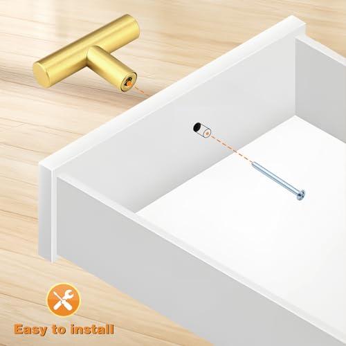 Image of Probrico 5 Pack Euro Style Gold Cabinet Knobs, Single Hole Stainless Steel Kitchen Cabinet Handles Round T Bar Dresser Drawer Cupboard Hardware, 2 Inch Total Length
