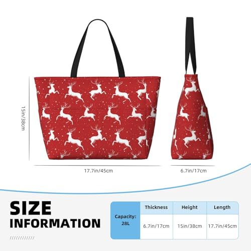 Large Beach Bags for Women Sandproof - Running Deer Red Print Summer Travel Work Tote Bags with Zipper2