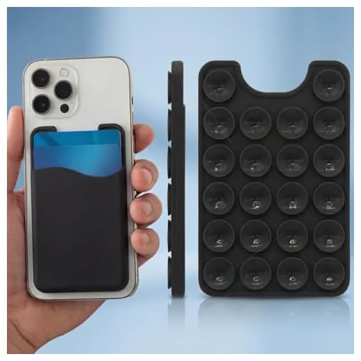 2-Pack Silicone Suction Phone Wallet (Stick-on) - Adhesive Credit Card Holder with Suction Cups for Mirror/Shower - Cute ID Pouch Case for iPhone/Android, Cool Gadget Gifts (Black)