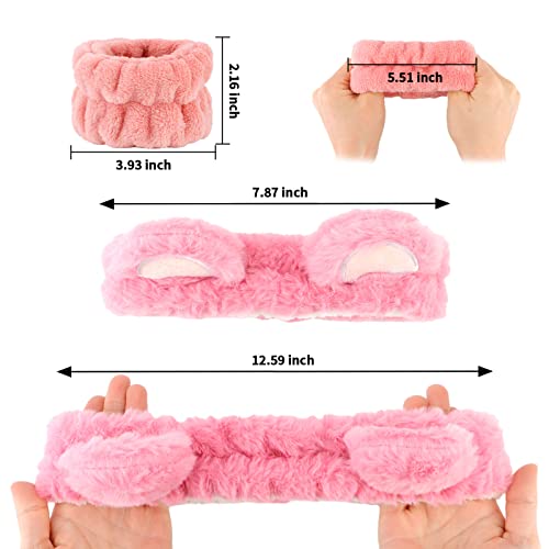 Amcami 6 Pcs Spa Headband Face Wash Headband And Wristband Set, Girls' Cute Bear Ears Headband Plush Animal Makeup Skincare Headbands With Face Washing Wristband For Women #TOP2