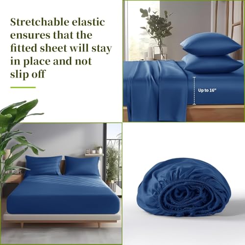 Shilucheng 100% Viscose Derived from Bamboo_ Sheets Cal King Size 6pcs - Ultra Cooling & Silky Soft Bed Sheets, 16" Deep Pocket, Perfect for Hot Sleepers, Hotel Bedding Sheets (Navy Blue)