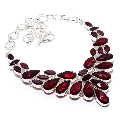Mozambique Garnet Gemstone Collier en argent sterling plaqué à la main 18', Métal Pierre, Dyed Mozambique Garnet Quartz