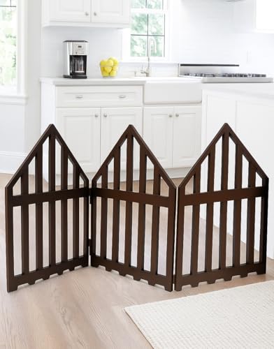 Belief Wood Portable Baby & Pet Gate – Wooden Partition Door for Kids Safety | Freestanding Indoor Dog Fence | Foldable Protector Barrier for Doorways, Kitchen, Living Room & Bedroom (3 Panel)