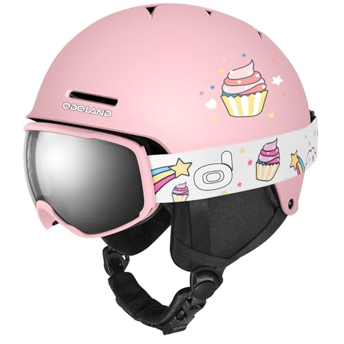 Odoland Ski Helmet for Kids, Snow Helmet with Ski Goggles, Shockproof, Windproof, Safety Snow Sports Helmet and Protective Goggles for Kids and Youth Pink XS(49-53cm/19.3-20.9")