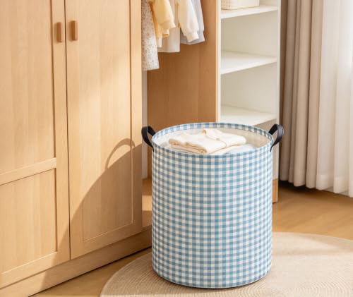 Image of Girls Laundry Basket Baby Nursery Hamper Toy Storage Bin(Blue Gird)