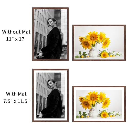puthiac 11x17 Walnut Oak Wood Picture Frame - Minimalist 11x17 Poster Frame, 11"x17" Frame Wood, Natural Solid Wooden Picture Frames for Wall Art Photo and Prints (1 Pack, Walnut)