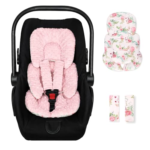 Image of Infant Car Seat Insert, Car Seat Head Support Baby with 2 Covers, Ultra-Soft Newborn carseat Insert, Perfect for Car Seat, Stroller, Swing, Flower