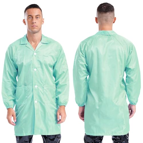 Image of iiniim Unisex Women Men Long Sleeve Work Coat Button Down Wear Resistant Jacket Dustproof Lab Coat