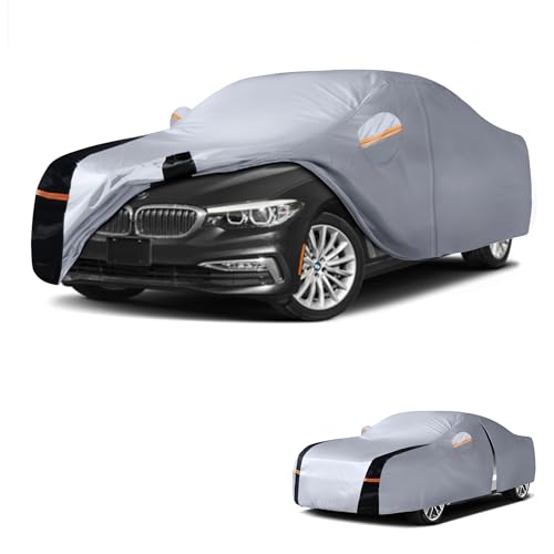 Image of Multi-Layer Car Cover Custom Fit for BMW 5 Series 528i 530i 535i 540i M5 M550i M550(2007-2026), 100% Waterproof, Gift with Towel, Heavy Duty Car Covers for Rain Sun UV Protection with Door Zipper