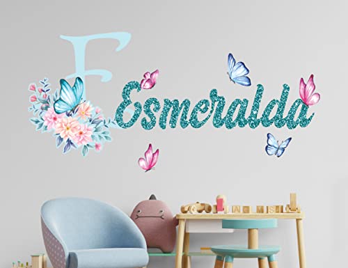 Vinilo decorativo personalizado con brillo flores y mariposas miniatura 3