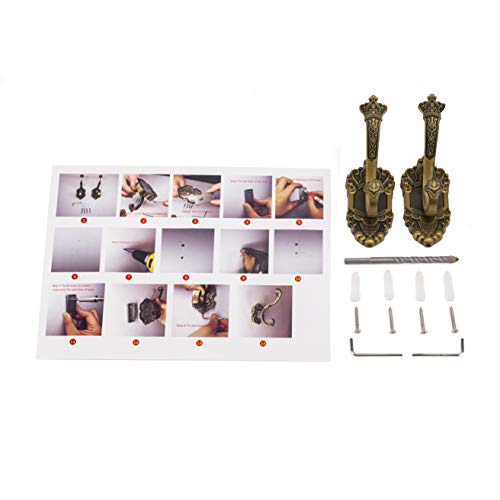 Sdh Rustic Coat Hooks - Wall Mounted Towel Hooks - Aluminum Heavy Duty Wall Hooks For Hanging Coats Purse Bags & Clothes In Bathroom & Hallway, Crown Themed Pack Of 2 Antique Brass Utility Hooks #TOP5