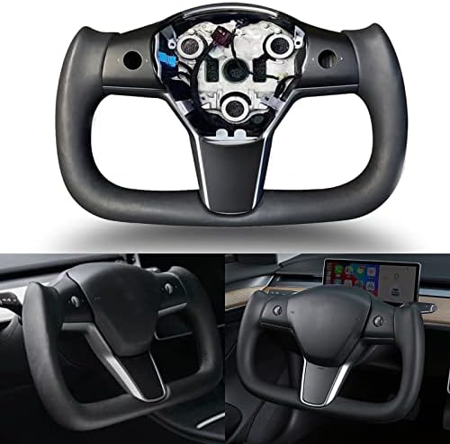 TESFEEL Tesla Yoke Steering Wheel for Model 3/Y-2017-2023 Personalized Yoke Steering Wheel Real Carbon Fiber Leather with Heating Function