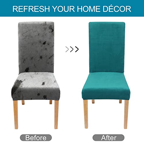 Smiry Velvet Stretch Dining Room Chair Covers Soft Removable Dining Chair Slipcovers Set Of 2, Peacock Green #TOP3