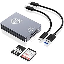 CFexpress نوع A/SD قارئ بطاقة فتحة مزدوجة USB-C، 10 Gbps USB 3.2 Gen 2، متوافق مع CFexpress نوع A/SD بطاقة، محول الألومنيوم