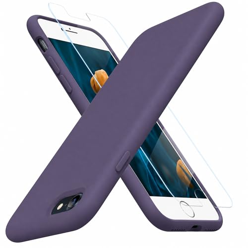 Image of Miracase Ultra Slim Designed for iPhone SE Case 2022(3rd Gen) /iPhone SE 2020 Case(2nd Gen) /iPhone 7 Case /iPhone 8 Case with Screen Protector, Multi-Color Silicone Shockproof Phone Case Dark Purple