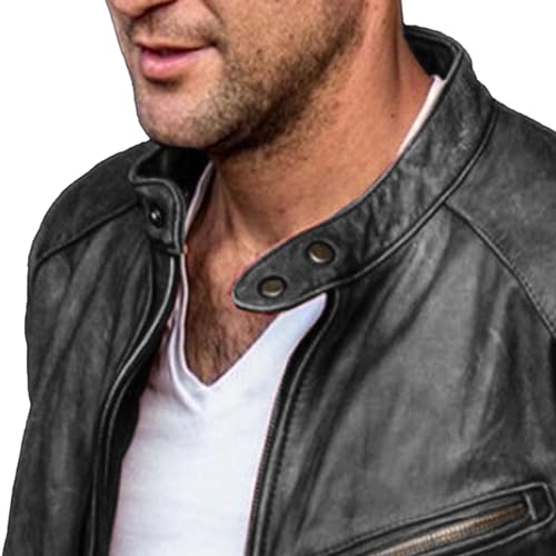 Mens Pu Leather Jacket Vintage Stand Collar Slim Motorcycle Coat Casual Fashion Cafe Racer Jacket2