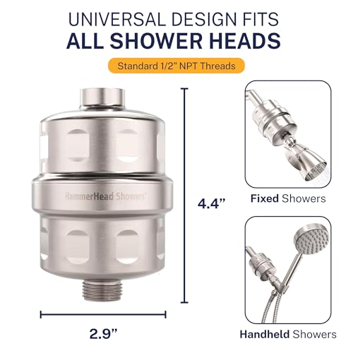 Image of HammerHead Showers Solid Metal Shower Head Filter - KDF 55 Shower Filter, High Pressure Universal Shower Filters to Remove Toxic Chemicals - Removes Chlorine and Heavy Metals - Brushed Nickel