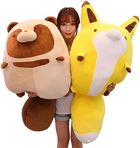 Whlo4U Fox Plush Pillow, Giant Fox Stuffed Animal with Big Tail, Raccoon Plush Toy, Christmas Birthday Valentine Gifts for Kids Adults (35 inch)