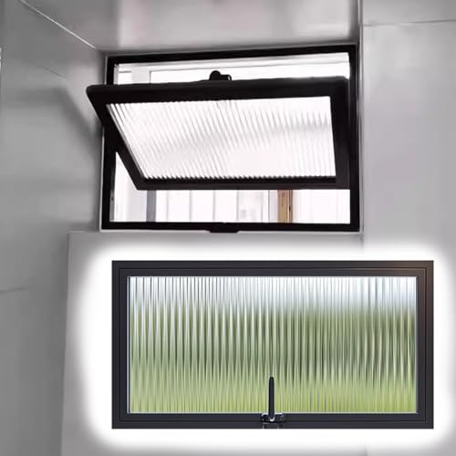 Ventana Ventana de Ventilación de Aluminio con Marco Negro, Ventana Rectangular para Interiores con Manijas, Ventanas Giratorias para Casas Pequeñas con Vidrio Templado(60 x 55 cm (24 x 22 in))