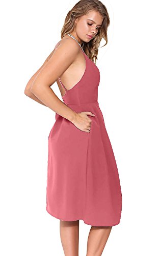 Image of Women's Deep V Neck Adjustable Spaghetti Straps Summer Dress Sleeveless Sexy Backless Party Dresses with Pockets
