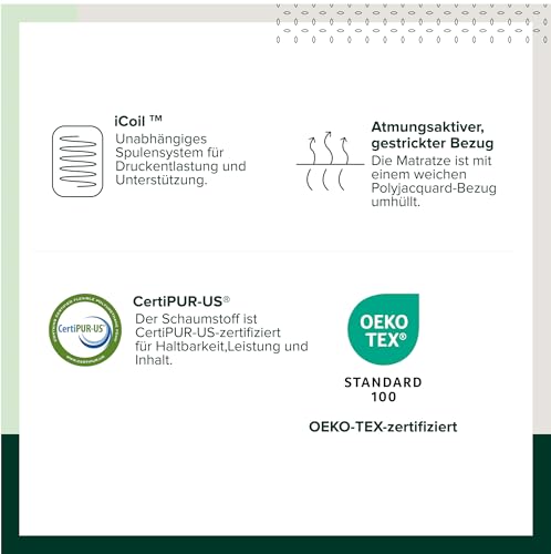 Zinus Hybrid Taschenfederkernmatratze 140x200 cm - Härtegrad H2/H3 - Höhe 25 cm - Kühlende Ergonomische Memory Foam Matratze - Oeko-TEX Zertifiziert - Produziert nach Deutschem Qualitätsstandard