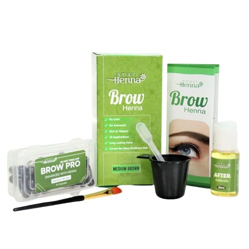 AMAVI HENNA KIT, Natural Brow Henna for Spot Coloring | Excellent for Touch Up and Grey coverage, No ammonia No lead (Medium Brown)