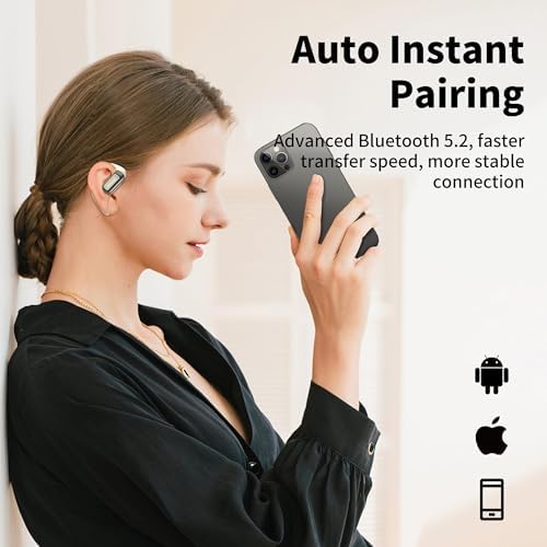 BUGANI Open Ear Earbuds, 5.2 Wireless Earbuds Noise Cancelling, Immersive Stereo Sound, Fast Charging, Bluetooth Headphone for Running, 32h Playtime and Waterproof Black - 3