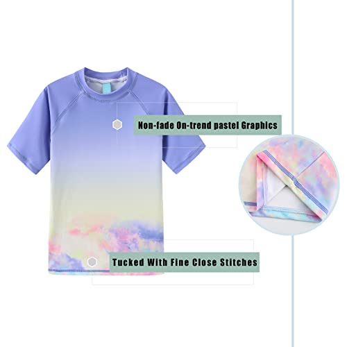 Image of Girls Rash Guard Swimsuits Short Sleeve Swim Shirt for Kids Girls One Piece Bathing Suit Swimwear 7-16 Years