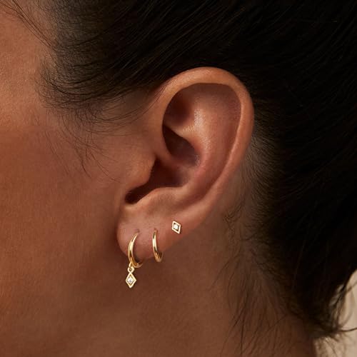 Image of Freekiss 3 Pairs Gold Hoop Earrings Set: Dainty Stud Earrings Trendy Small 14K Gold Plated Hypoallergenic Dangle Cartilage Huggie Hoop Earrings for Women Gold Jewelry for Women Gifts