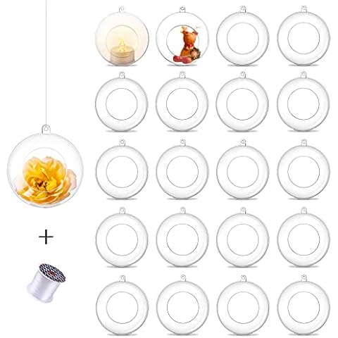 20 Pcs Hanging Tealight Holders Globes: Romadedi Fillable Acrylic Bulk Hanging Tea Light Ball, Bulb 3.15'' Ornaments Fillable for Party Wedding Centerpiece Christmas Home Decorations DIY Cover