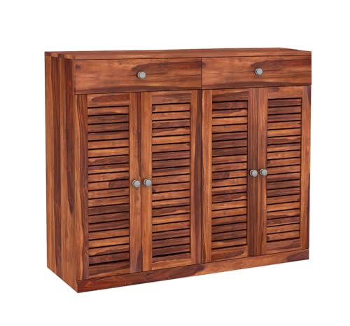 Image of The Attic Lisbon Shoerack Honey, Shoe Storage Cabinet for Home, Shoe Rack with Seat & Door, Shoe Organizer, Shoe Rack for Home, Honey Matte Finish
