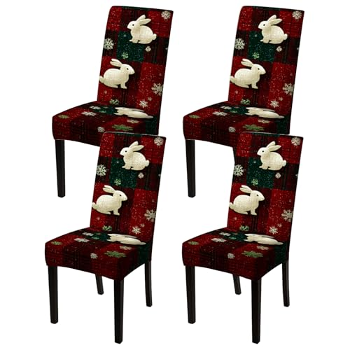 Image of Nuxovilar Plaid Bunny Stretch 23.6x70in 4PCS Dining Chair Covers