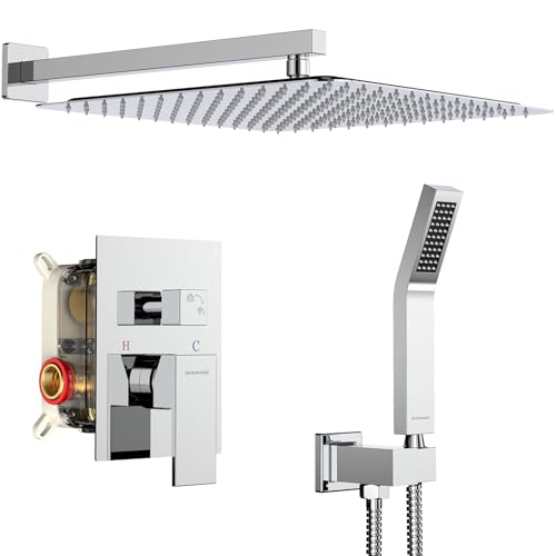 Image of SR SUN RISE Shower Faucet Set 16-Inch Rainfall Shower Head Polished Chrome