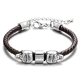 Lederarmband Für Herren, Edelstahl Alien Armreifen Trendy Charms Armband Verstellbare Kette Geflochtenes Leder Seil Männlichen Armband Schmuck Zubehör Festival Paar Geschenk Der Freundschaft Braun