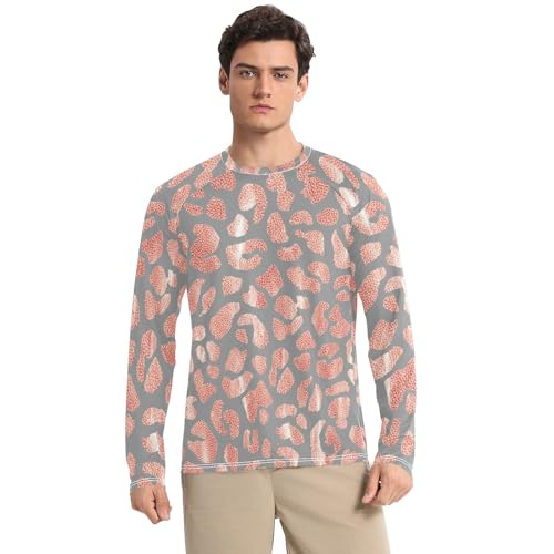 Leopard Grey Pink Sun Shirts UPF 50+ Sun Protection Long Sleeve Rash Guard for Men Quick Dry Beach T-Shirts, Large