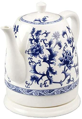 Tetera eléctrica cerámica sin cable azul y blanco 1.5 L miniatura 1