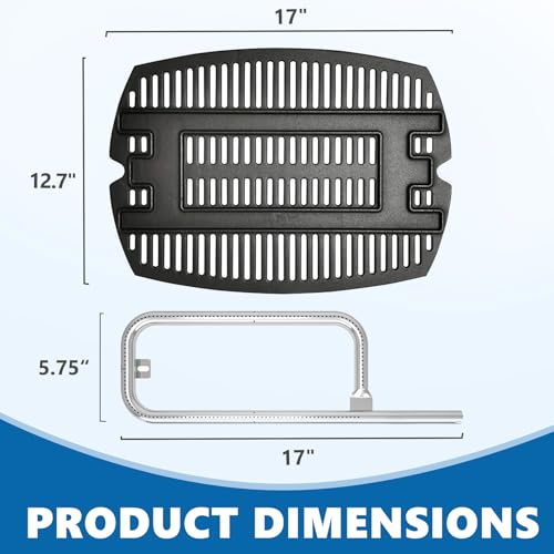 Image of SafBbcue 7644 /7582 Cast Iron Cooking Grates & 60040 Grill Burner Tube kits for Weber Q1200 Q100 Q120 Q1000 50060001 386001 86002 516001 Grills, Grids & Grates for Baby Q Gas Grills, 17 inch