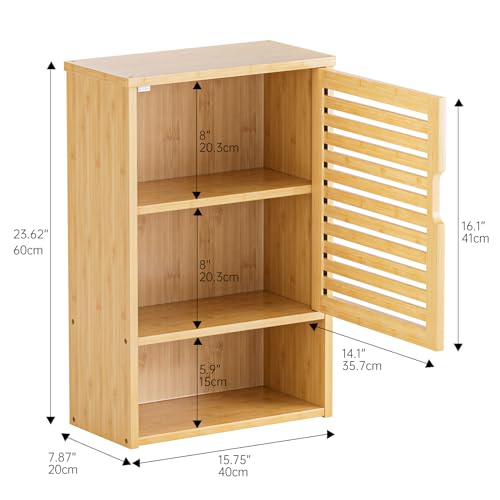 HITNET Wall Cabinet, Small Bathroom Cabinet Wall Mounted, Bamboo Hanging Medicine Storage Cupboard Over the Toilet with Adjustable Shelf for Living Room Kitchen Hallway, Natural - Image 3