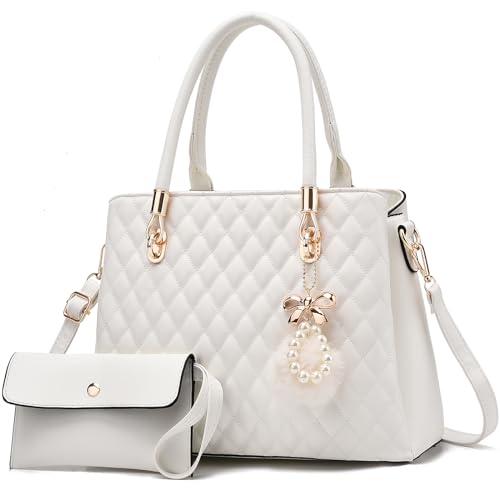 Image of I IHAYNER Womens Leather Handbags Purses Top-handle Totes Satchel Shoulder Bag for Ladies with Pompon