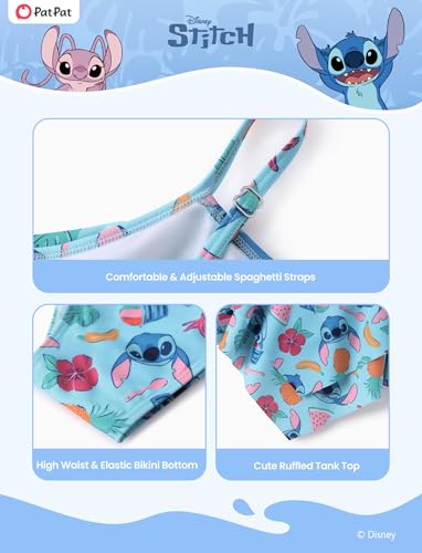 Image of Disney Frozen Elsa Stitch Moana Toddler Girls Two Pieces Ruffle Strap Bikini Top and Bottom Set Beach Swimsuit