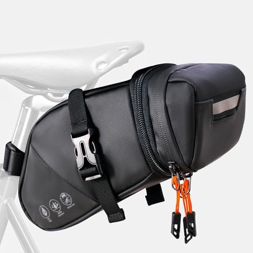 NDakter Bike Seat Bag, 2L Large Capacity Bicycle Saddle Bag,Waterproof Bike Pouch Under Seat, Storage Space adjustable Bike Storage Bag With Large Reflective Coating, Bike Tool Pack for Adult Bike