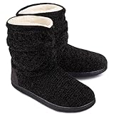 LongBay Women's Chenille Knit Bootie Slippers Cute Plush Fleece Memory Foam House Shoes (Medium / 7-8 B(M), Black)