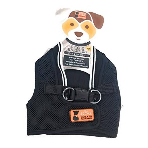The Dog Walker Medium Style Harness ~ Stylish Black with White Trim