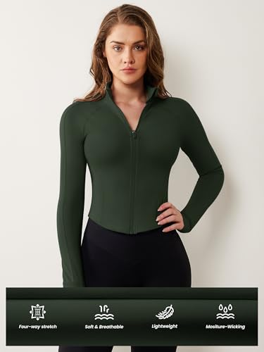 Image of AVGO Women's Workout Jacket Lightweight Zip Up Cropped Yoga Jackets Slim Fit Athletic Tops with Thumb Holes