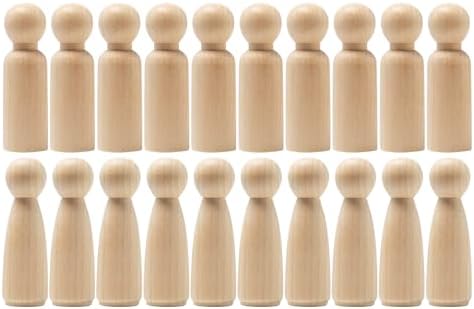 POFET 20 stuks natuurlijke ongeverfde mannelijke en vrouwelijke kleine houten poppetjes voor DIY ambachten, schilderen, gesneden - meisje 35 mm