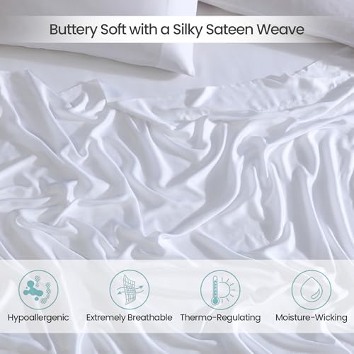 100% Eucalyptus Tencel Lyocell Sheet Set, Silky Soft & Smooth Cooling Sheets for All-Season, Sustainably Made, Moisture-Wicking, Hypoallergenic - Queen - Thumbnail 5